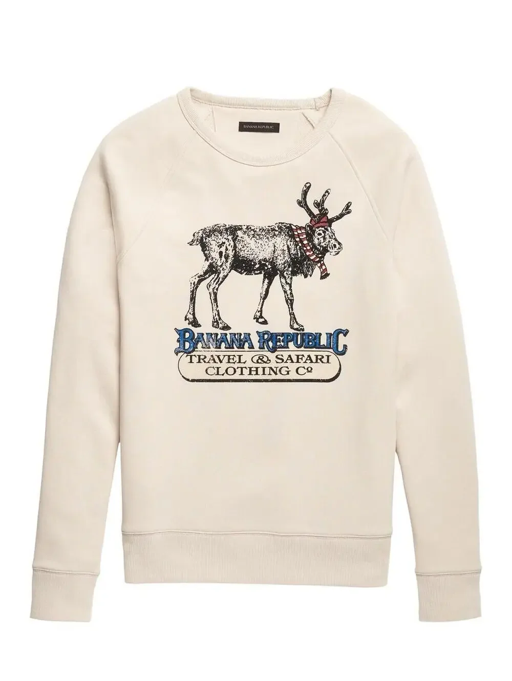 Banana Republic Men’s Sz L Lightweight Moose Crewneck Sweatshirt Cream